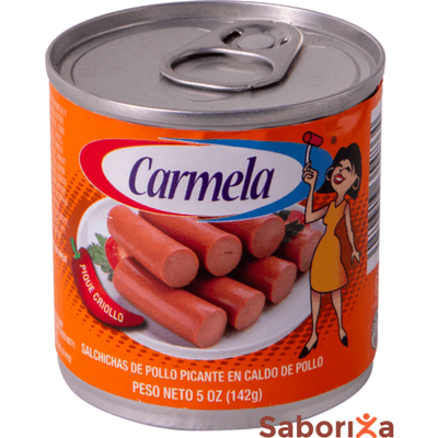 Salchichas de Pollo Picante en caldo de pollo Carmela 